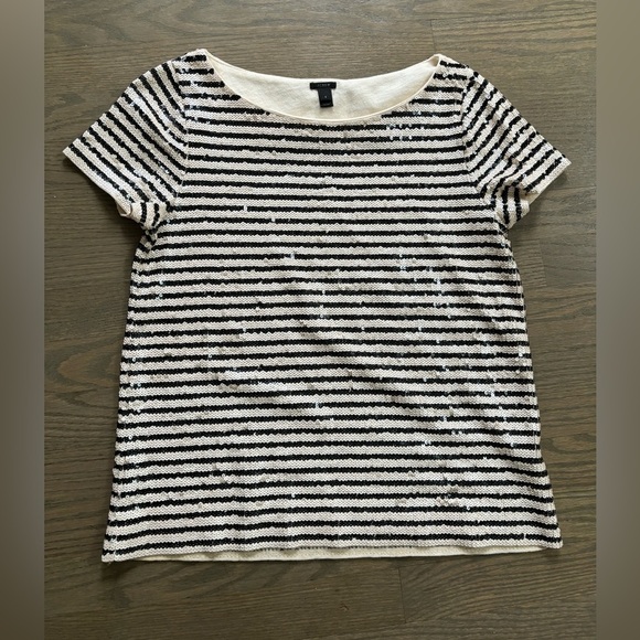 J Crew Black and White Sequin Short Sleeve T shirt Top women’s size small - Picture 1 of 5